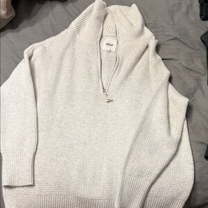 Aerie Cream Half-Zip Knit Sweater